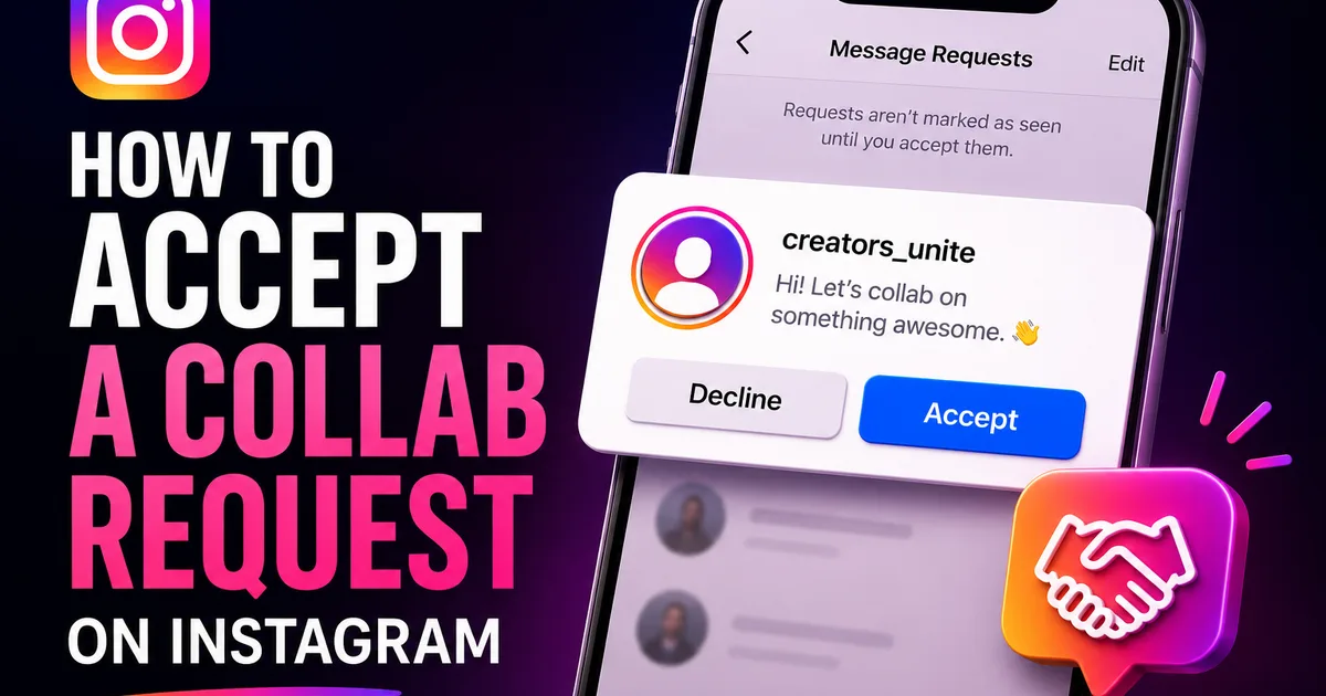 Instagram message-requests screen accepting a collab request