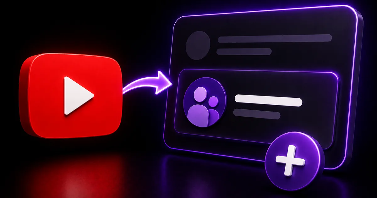 Featured image for the BoostHill guide on featuring other channels on YouTube — the red YouTube play button with an arrow pointing to a channel card and an add (plus) button