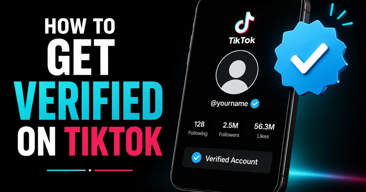 Illustrated BoostHill guide titled How to Get Verified on TikTok, showing a TikTok profile with a blue verified checkmark badge