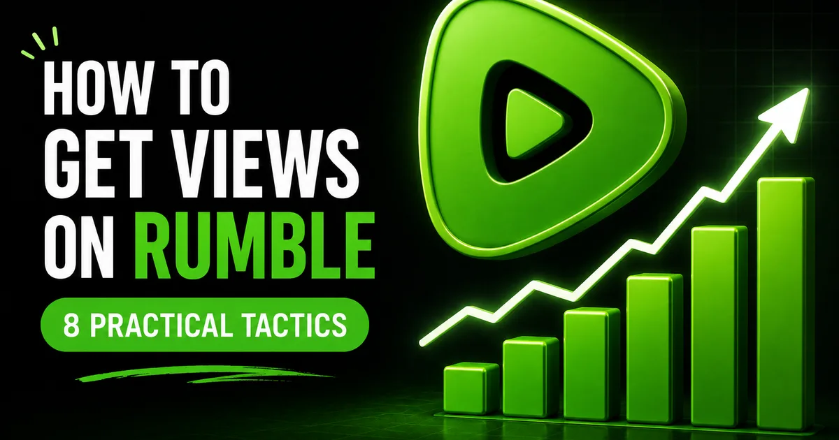 How to get views on Rumble — Rumble play icon with a rising green chart