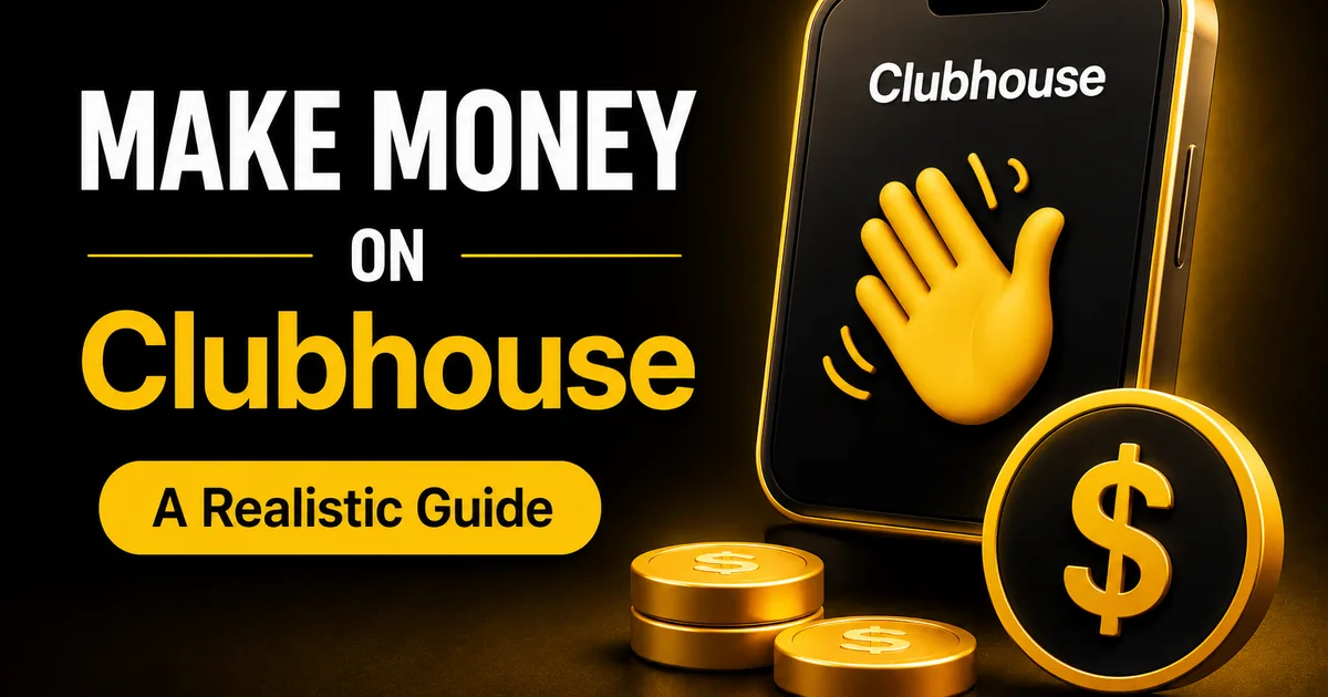 Make money on Clubhouse — phone with the Clubhouse wave icon and gold coins