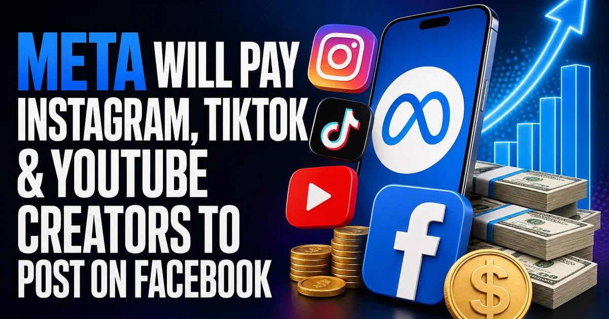 Meta Will Pay Instagram, TikTok & YouTube Creators to Post on Facebook BoostHill news graphic: Meta pays Instagram, TikTok and YouTube creators to post on Facebook