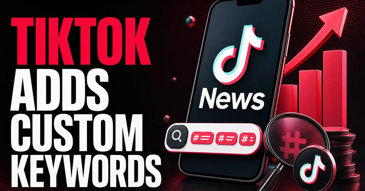 TikTok Adds Custom Keywords: SEO Comes to the For You Page (2026) BoostHill news graphic: TikTok adds custom keywords and Creator Search Insights in 2026