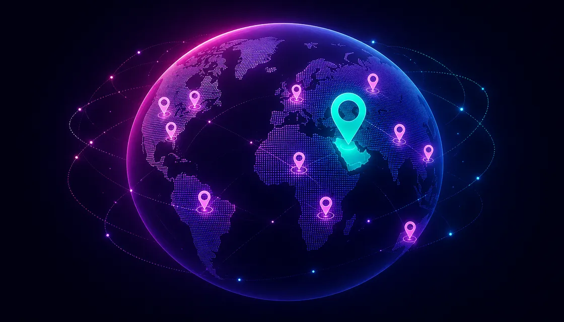 Glowing globe with location pins for worldwide and country-targeted Instagram followers